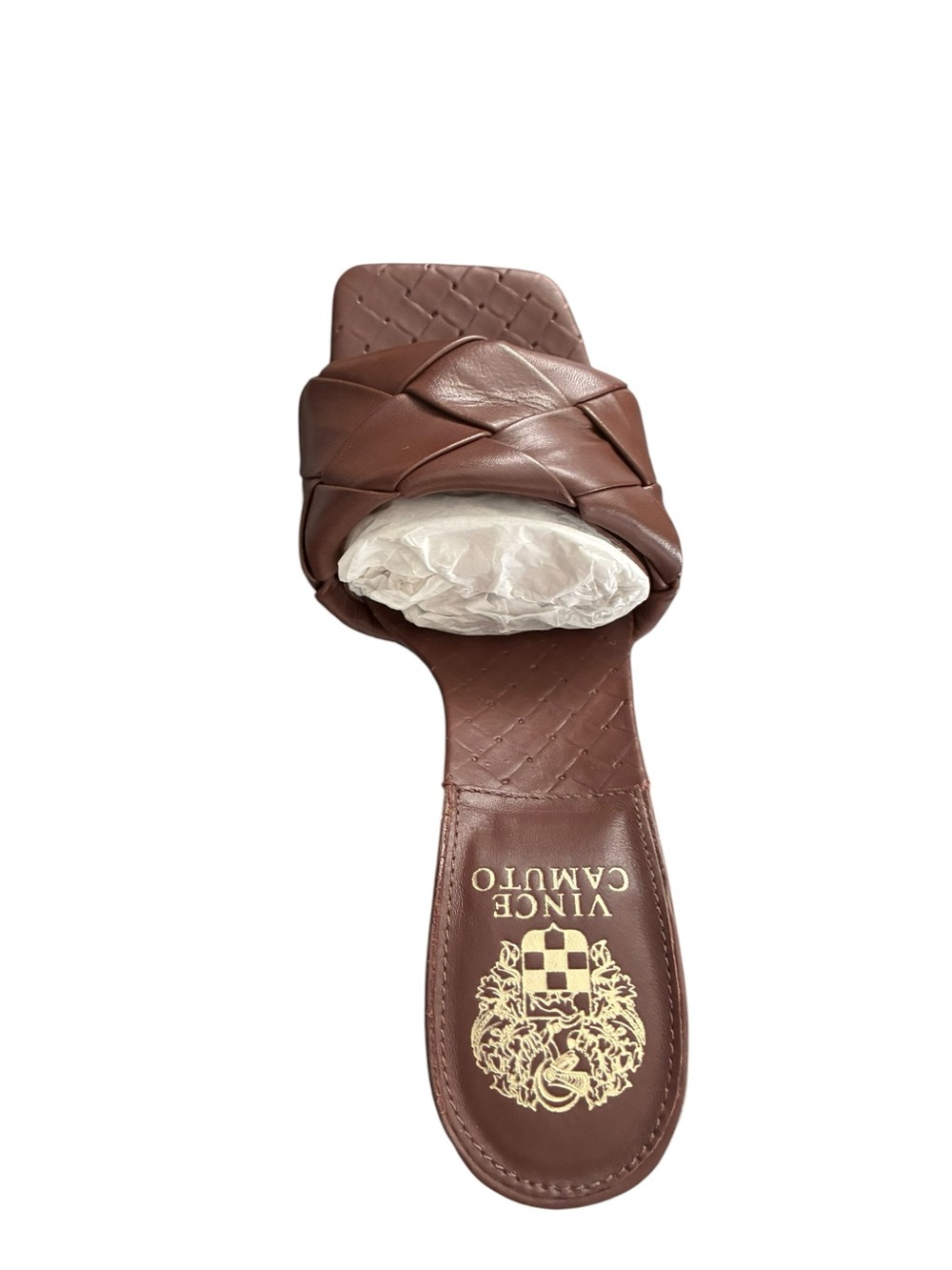 NWT Vince Camuto Brown Leather Slide Heels Size 8 Square Toe Designer Sandals - Picture 6 of 13